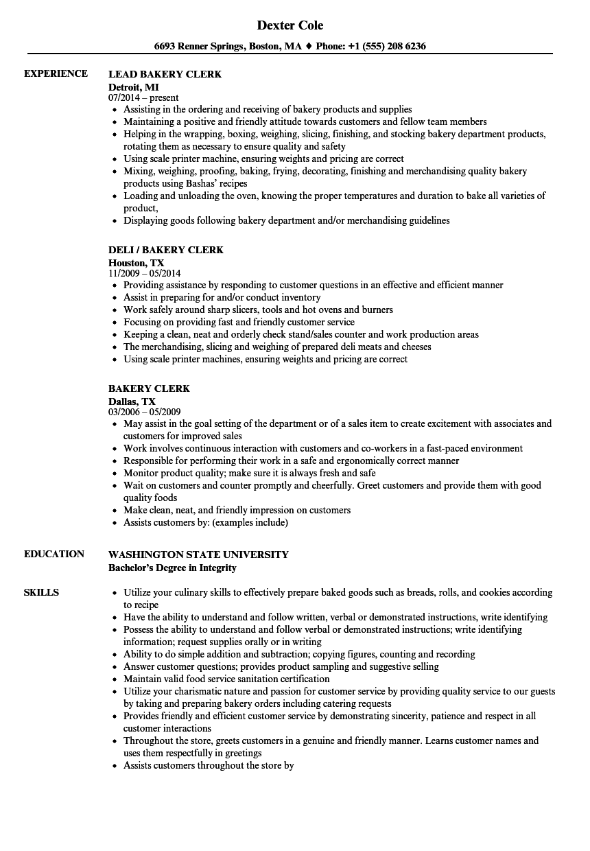 Baker Resume Objective