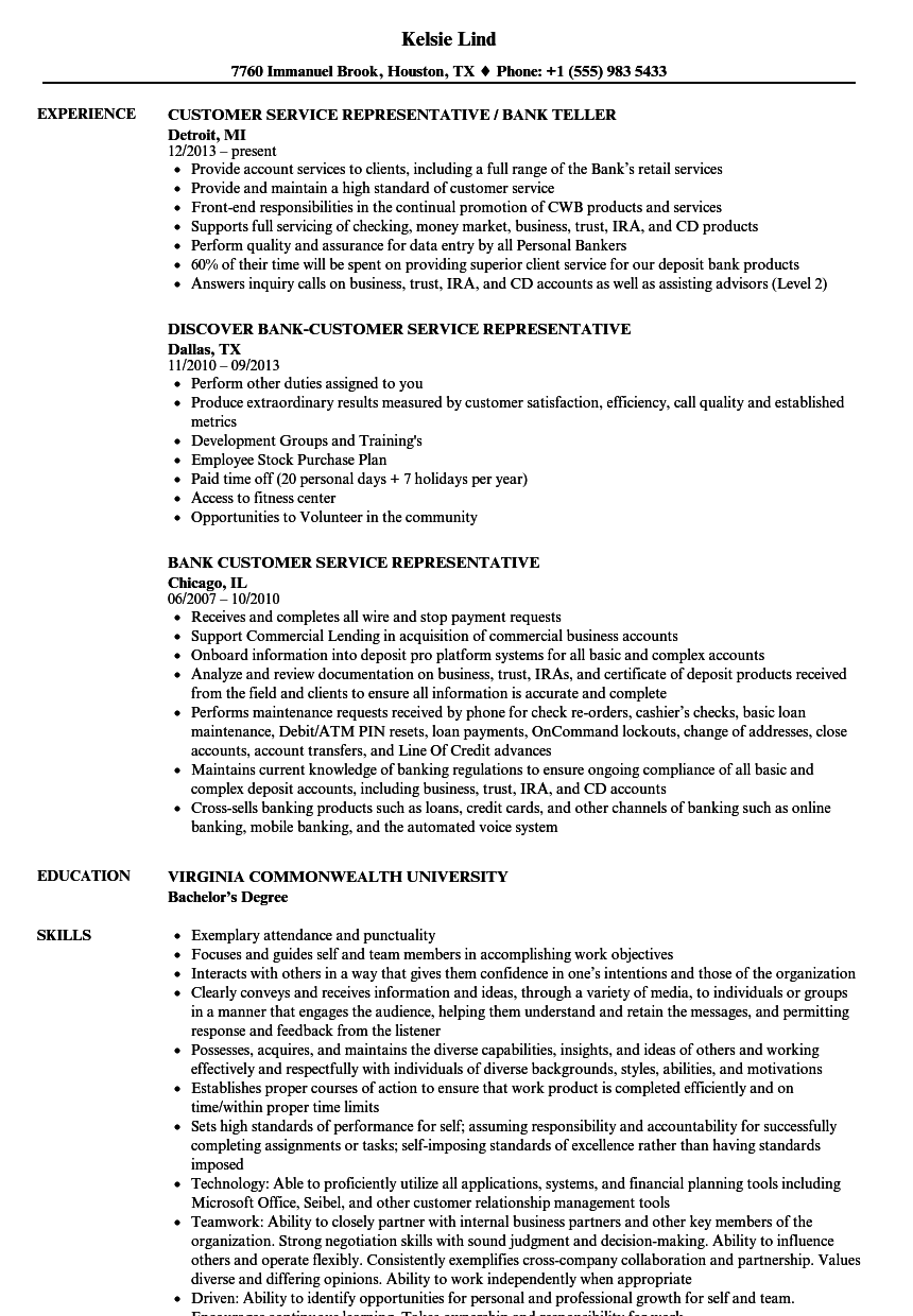 bank customer service representative resume objective