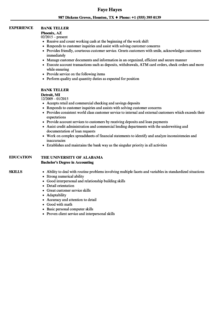 Bank Teller Resume Samples | Velvet Jobs