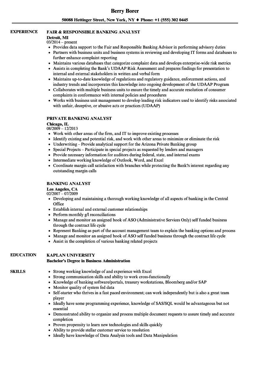 sample resume for business analyst in banking domain