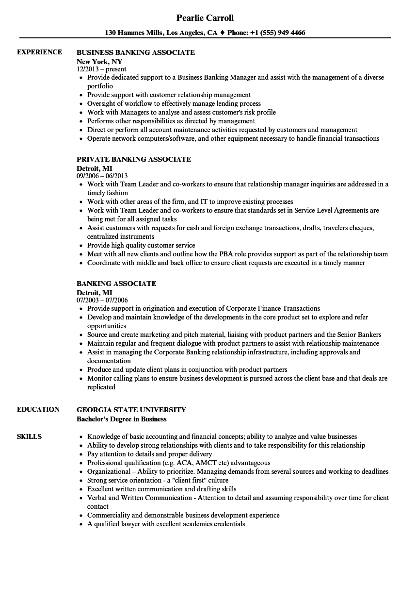 Banking Associate Resume Samples Velvet Jobs