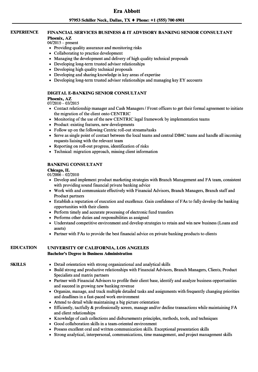 banking consultant resume samples