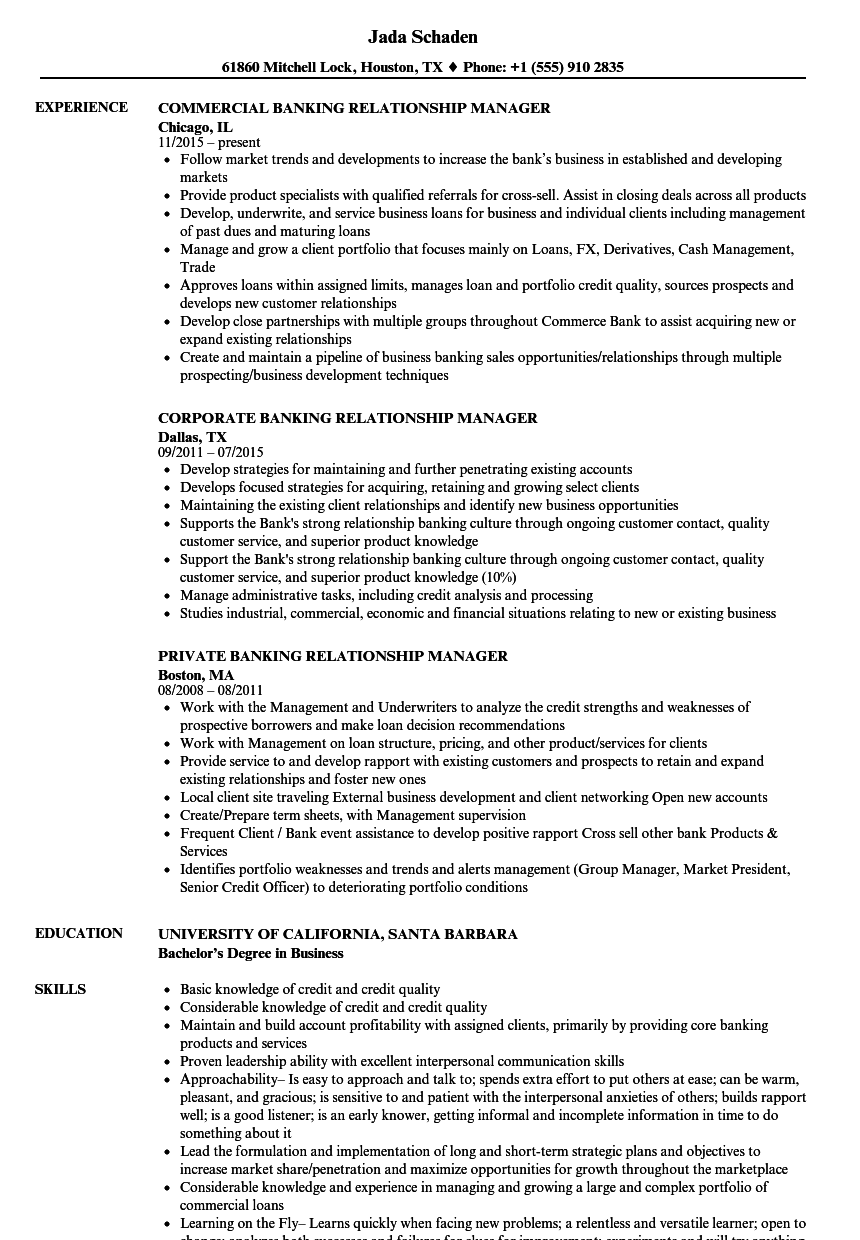 sample resume business banking relationship manager