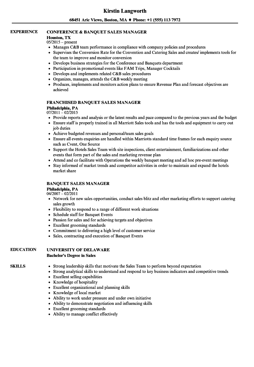 Special Events Sales Manager Resume Special Events Manager Resumes