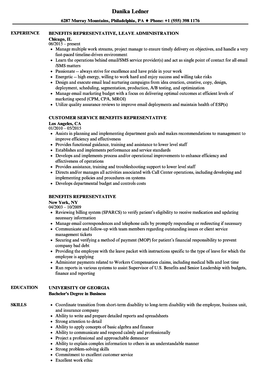 Benefits Representative Resume Samples Velvet Jobs