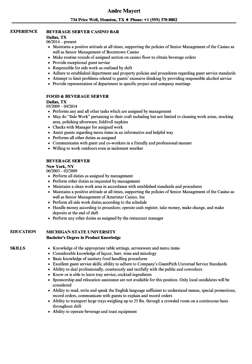 Server Resume Example Writing Tips Resume Genius