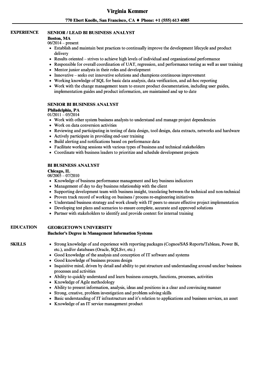 BI Business Analyst Resume Samples | Velvet Jobs