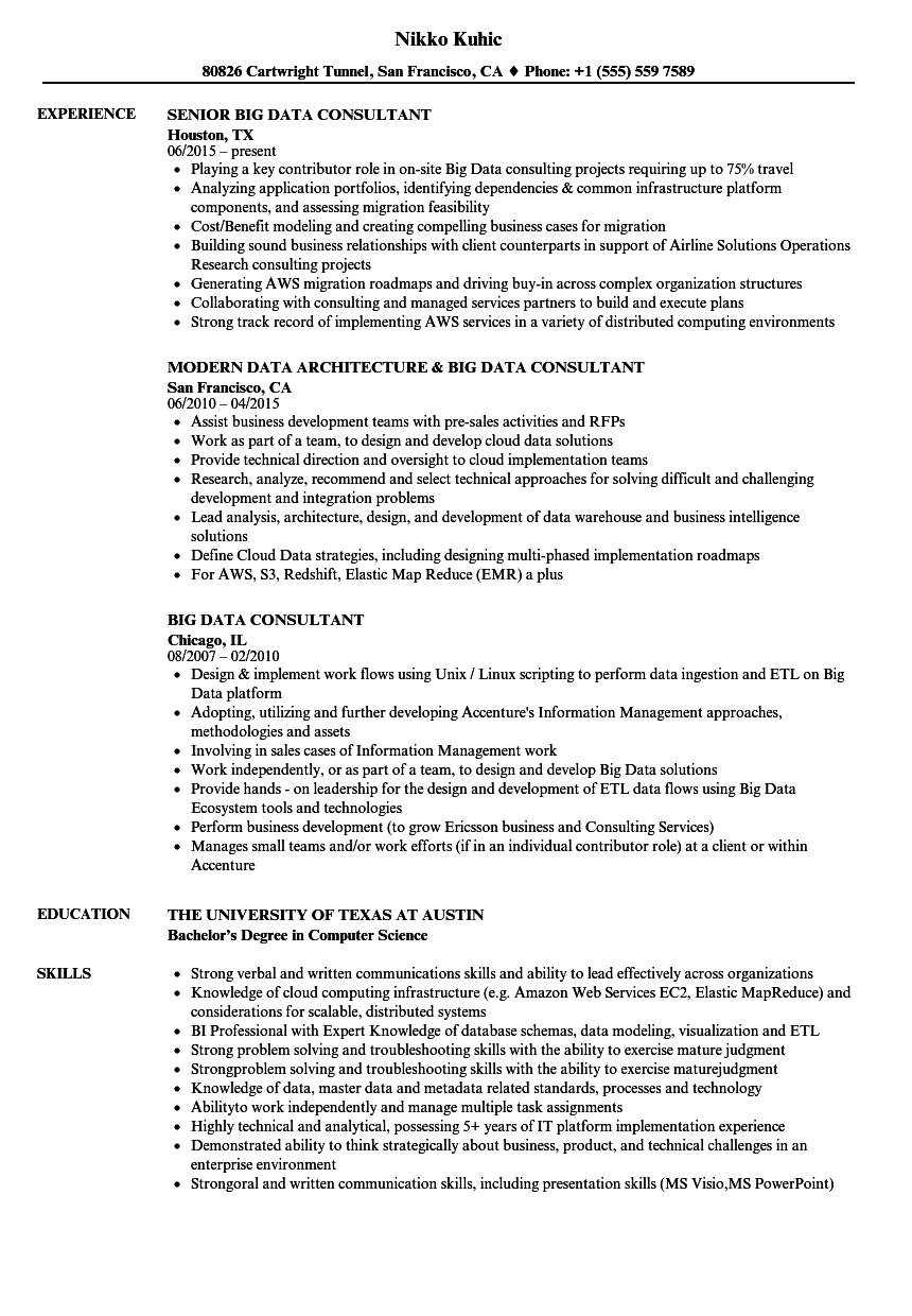 Big Data Consultant Resume Samples