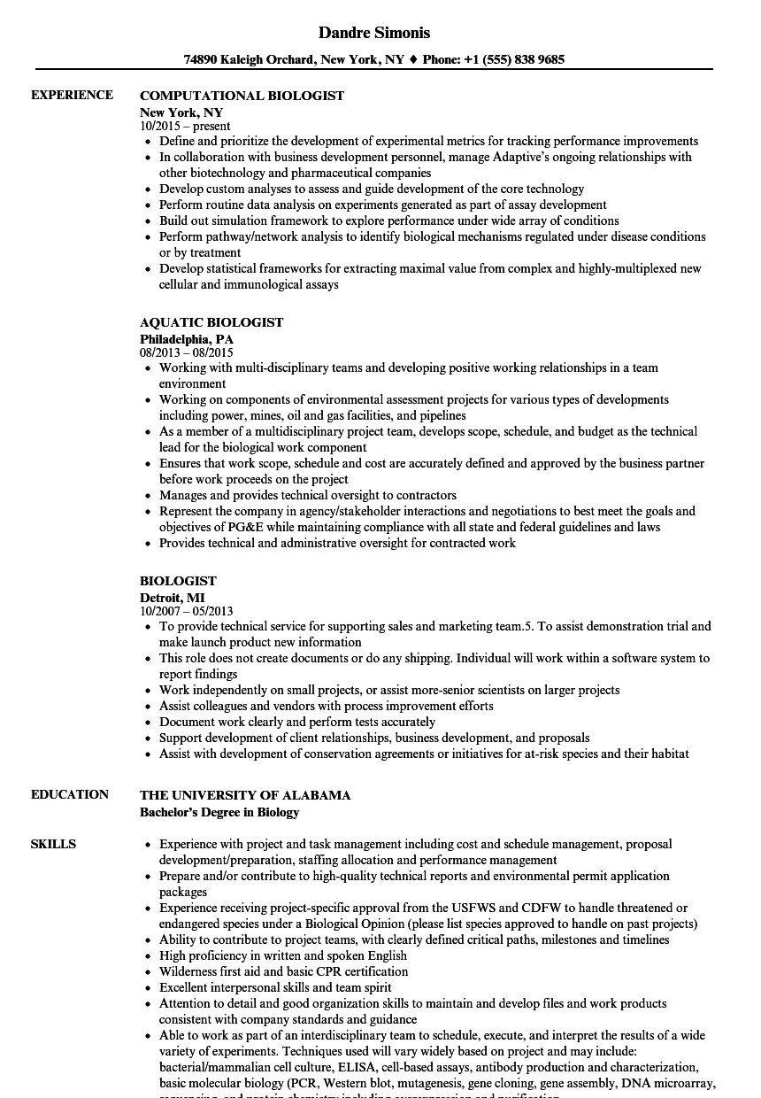 Entry Level Biology Resume - BEST RESUME EXAMPLES