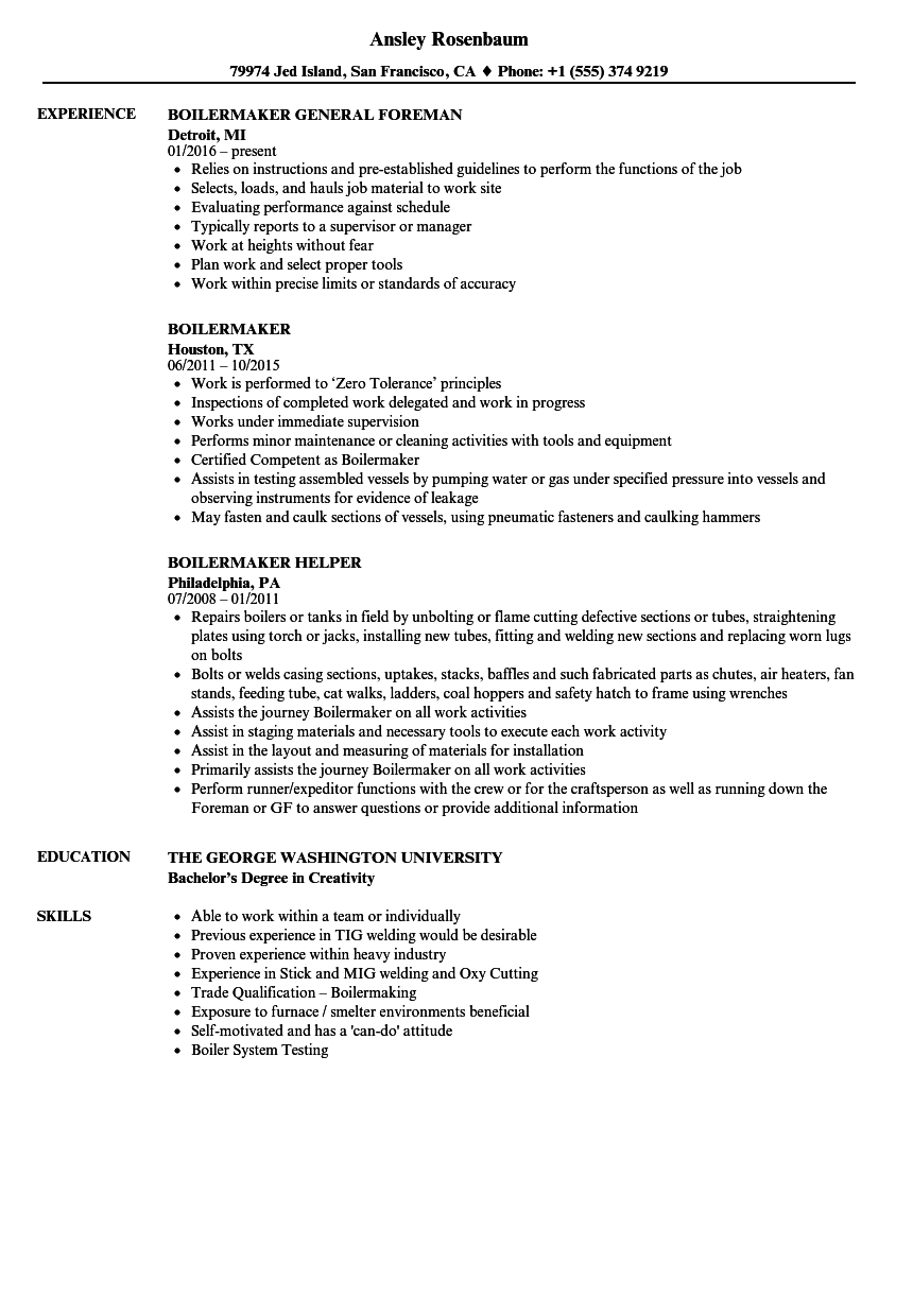 Boilermaker Resume Samples Velvet Jobs