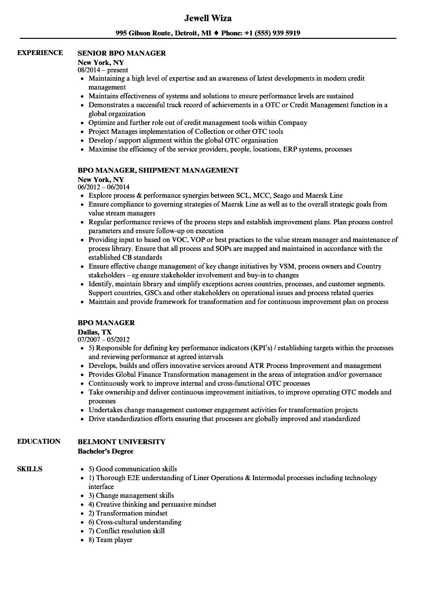 resume format for bpo job