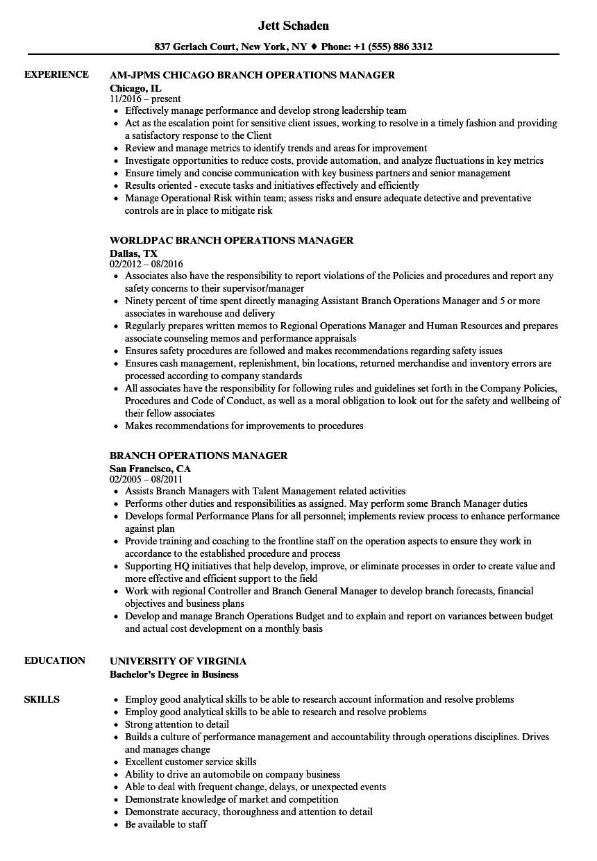Branch Manager Resume Sample Resume Template