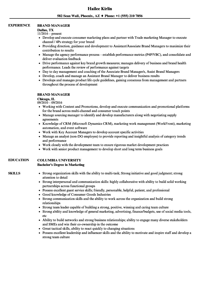 Brand Manager Resume Samples Velvet Jobs