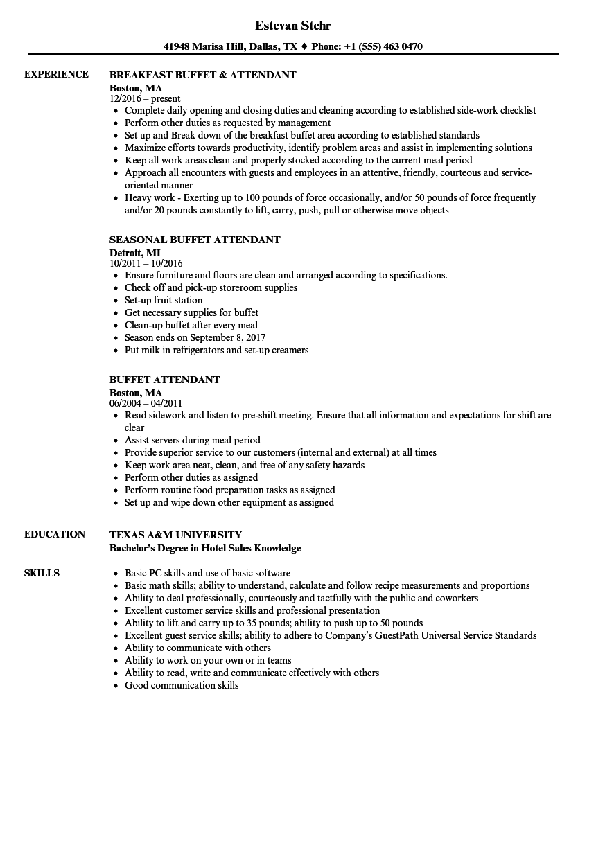 Buffet Attendant Resume Samples | Velvet Jobs