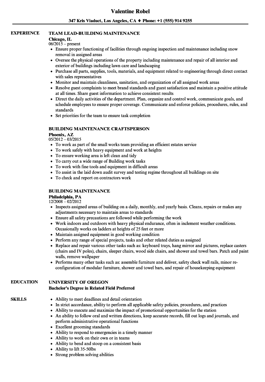 Building Maintenance Resume Examples