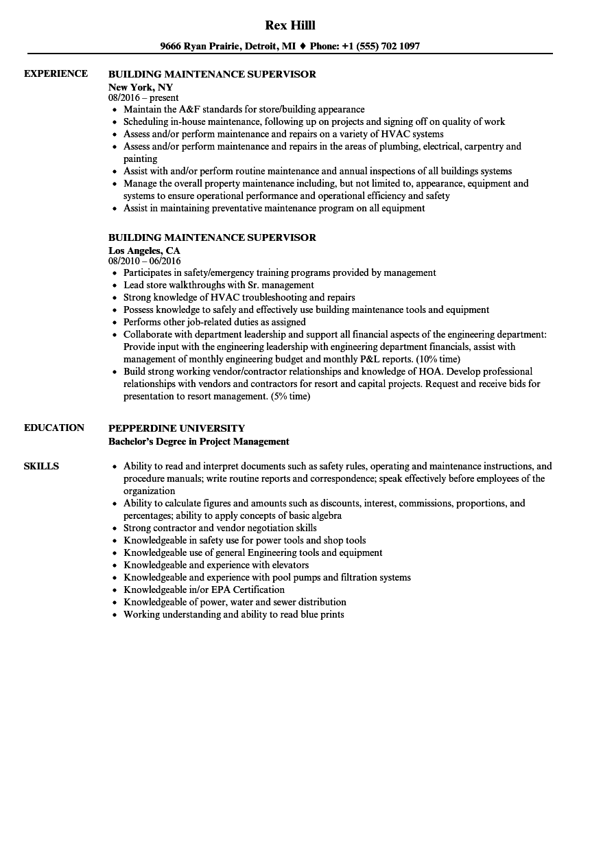 Resume Sample Building Maintenance - Maintenance Resume