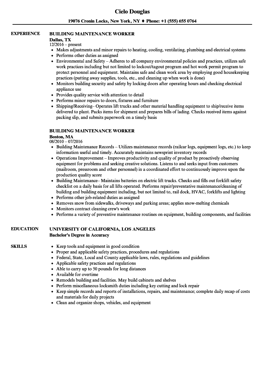 resume objectives examples maintenance