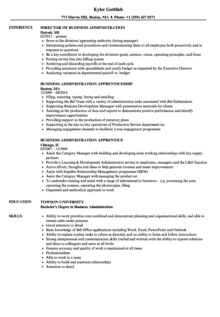 Business Administration Resume Samples  Velvet Jobs