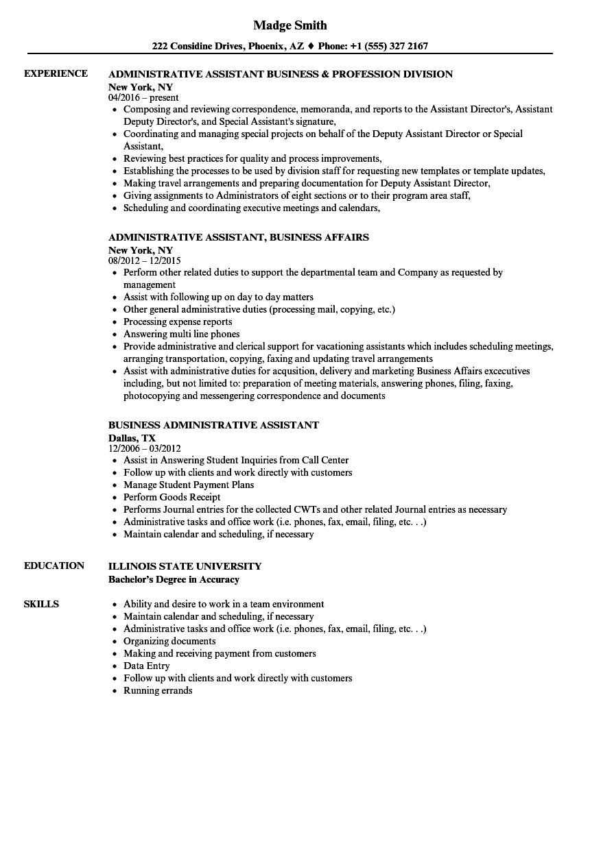 business administrative assistant resume samples
