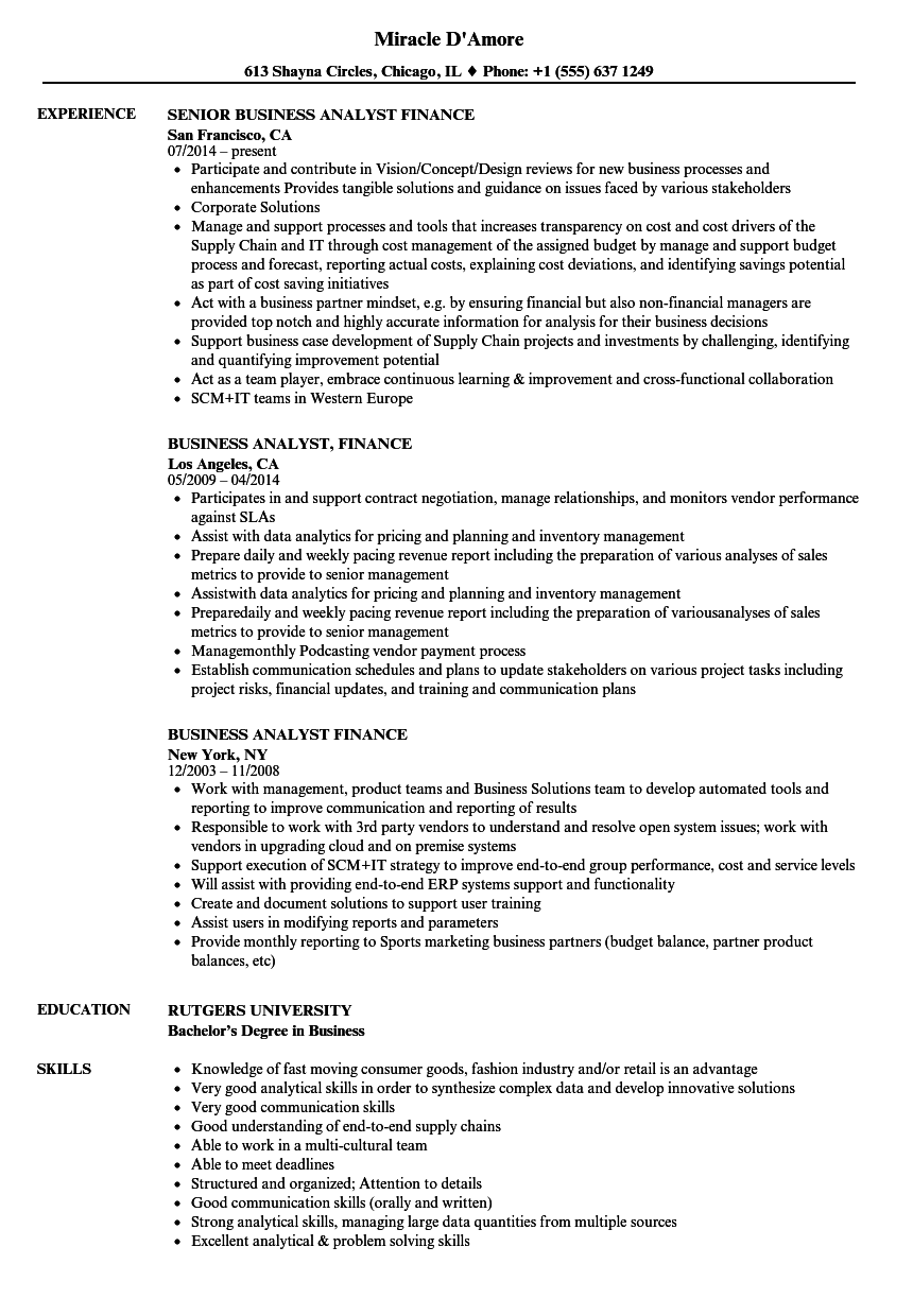 Business Analyst Finance Resume Samples Velvet Jobs