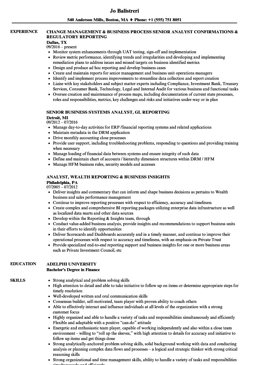 Business Analyst & Reporting Analyst Resume Samples ...