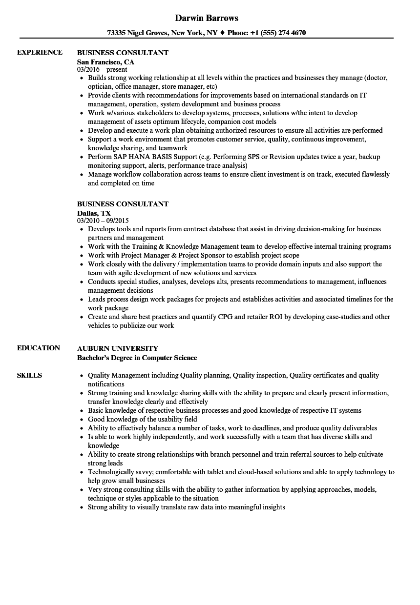 business consultant resume samples