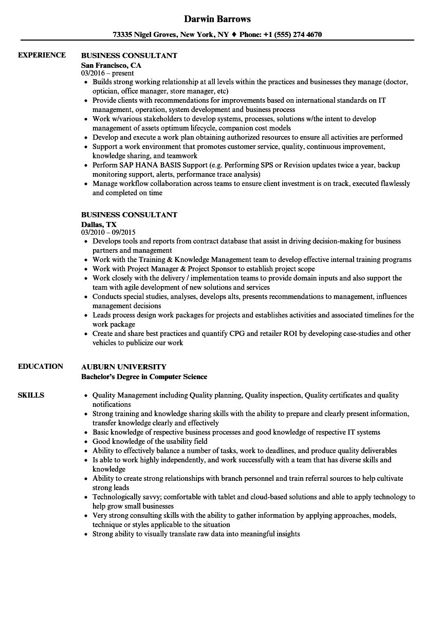 Business Consultant Resume Samples Velvet Jobs