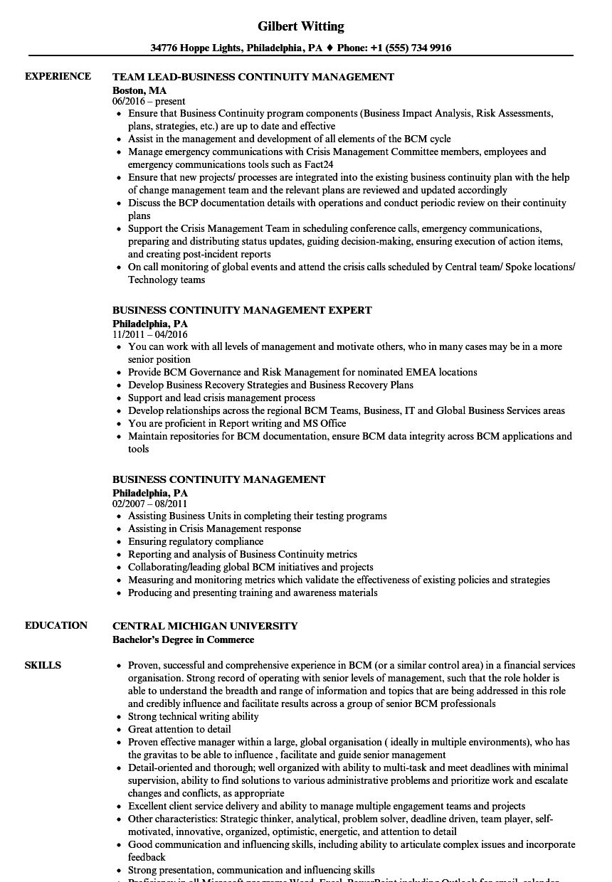 business continuity plan resume