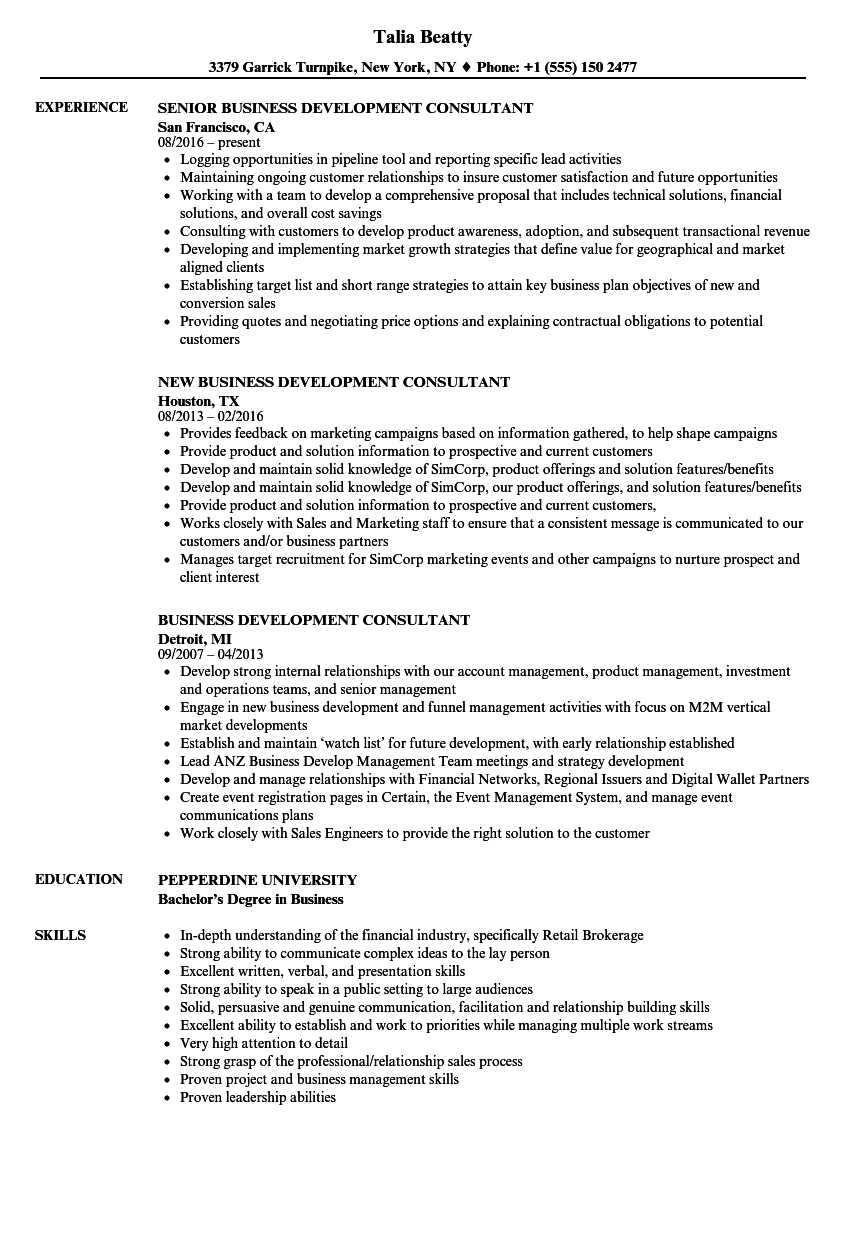 Business Development Consultant Resume Samples  Velvet Jobs