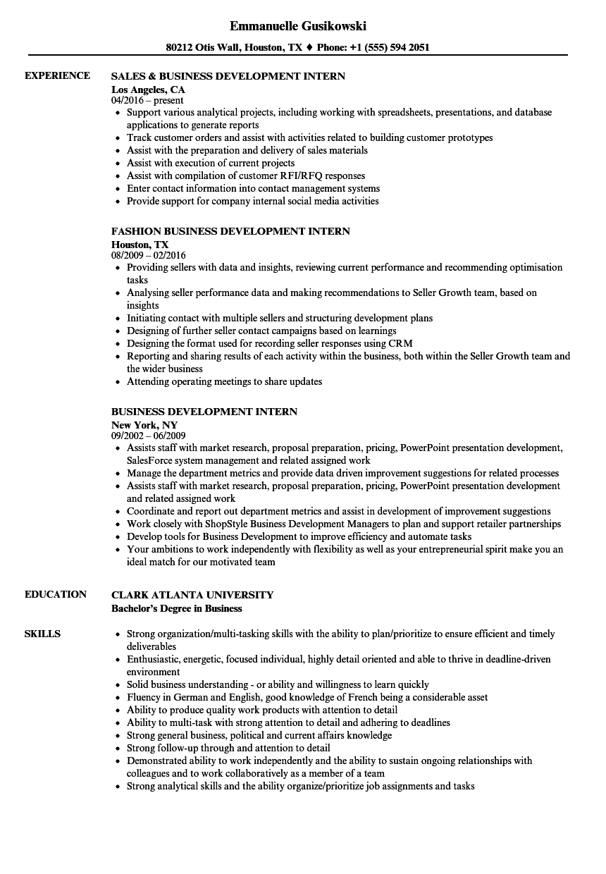 Business Development Resume Sample