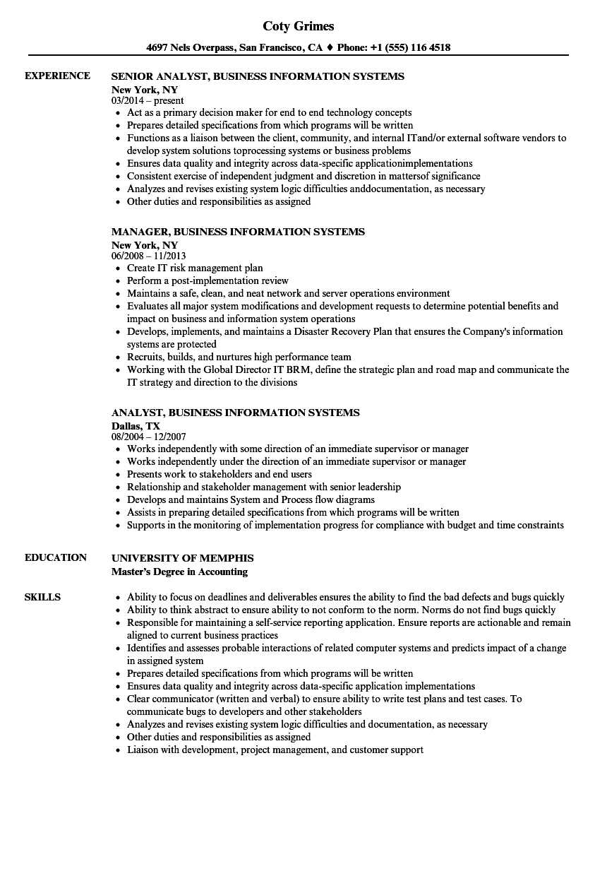 resume examples for information systems