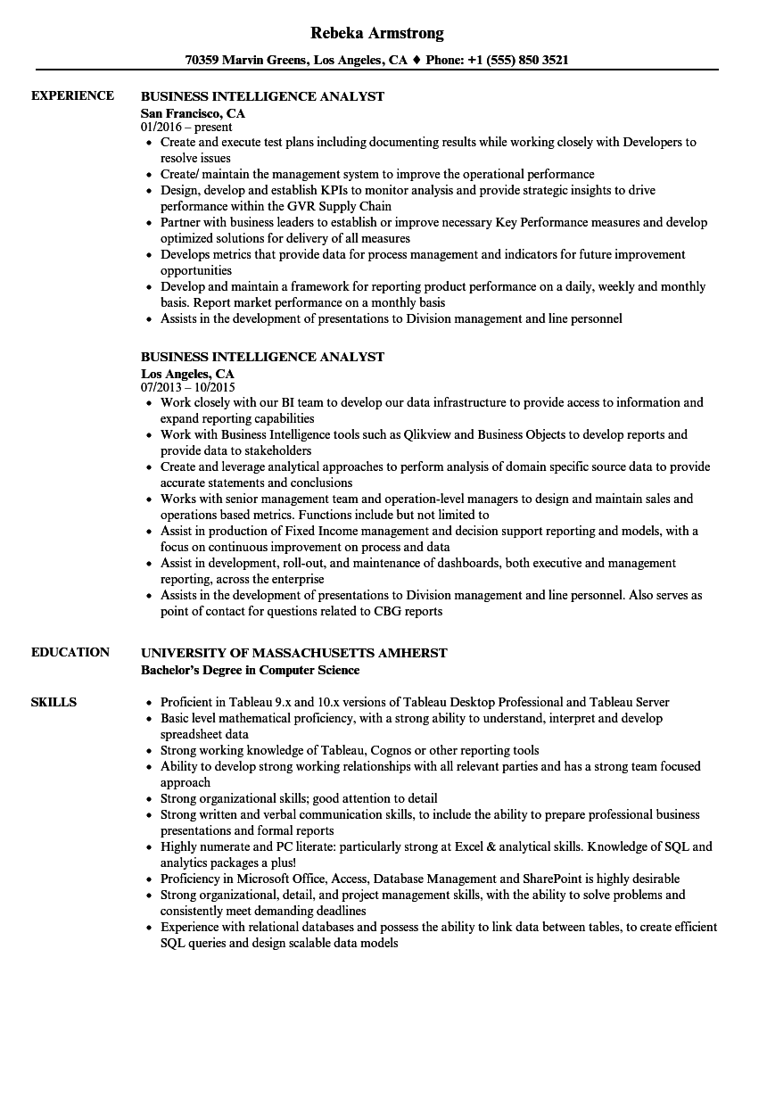 Business Intelligence Analyst Resume Samples Velvet Jobs