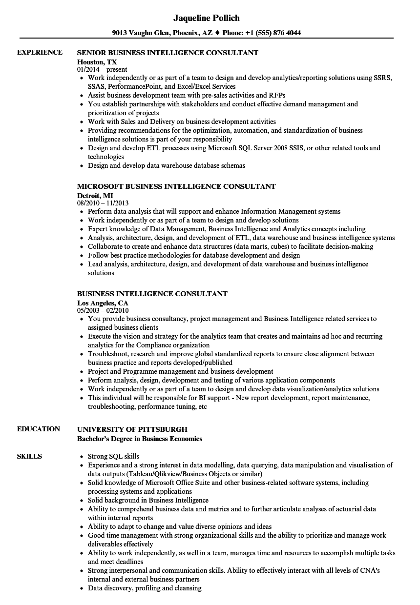 Sample Resume Business Intelligence Consultant - BI ...