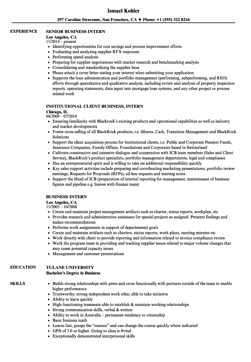 Internship Resume Example Resume Com