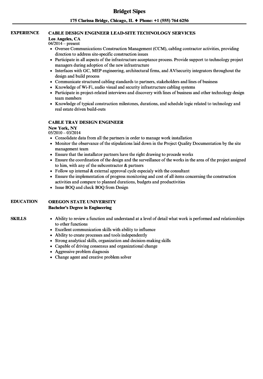 Cable Design Engineer Resume Samples | Velvet Jobs