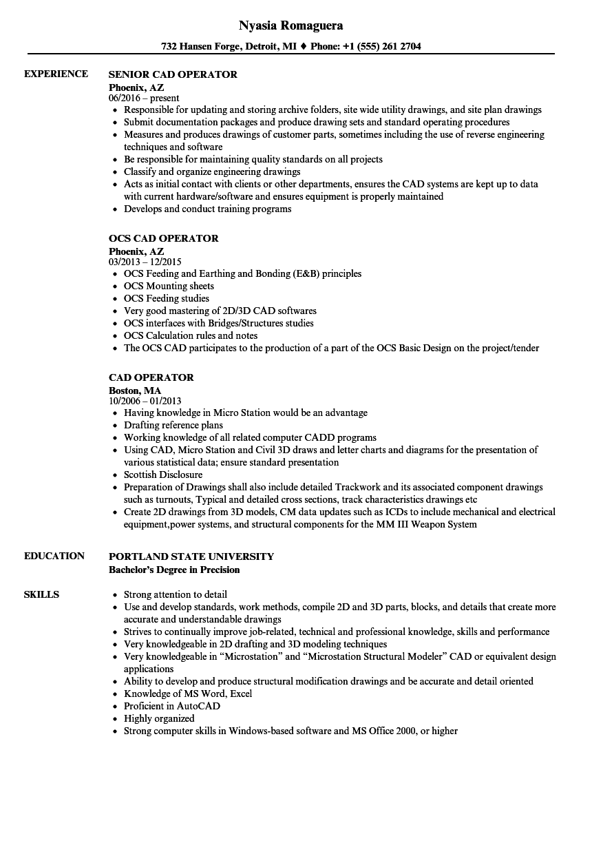 CAD Drafter Resume Sample