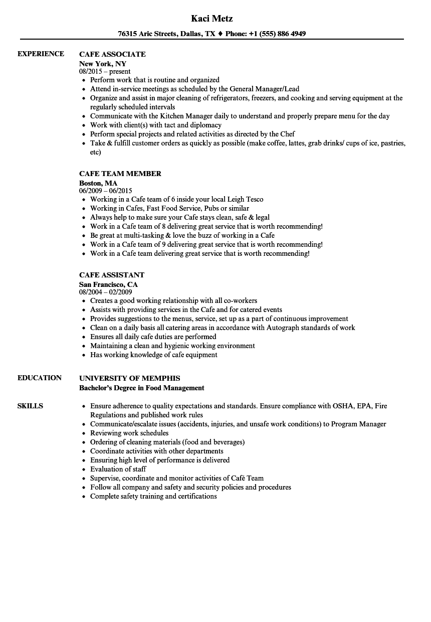 Coffee Shop Resume Sample