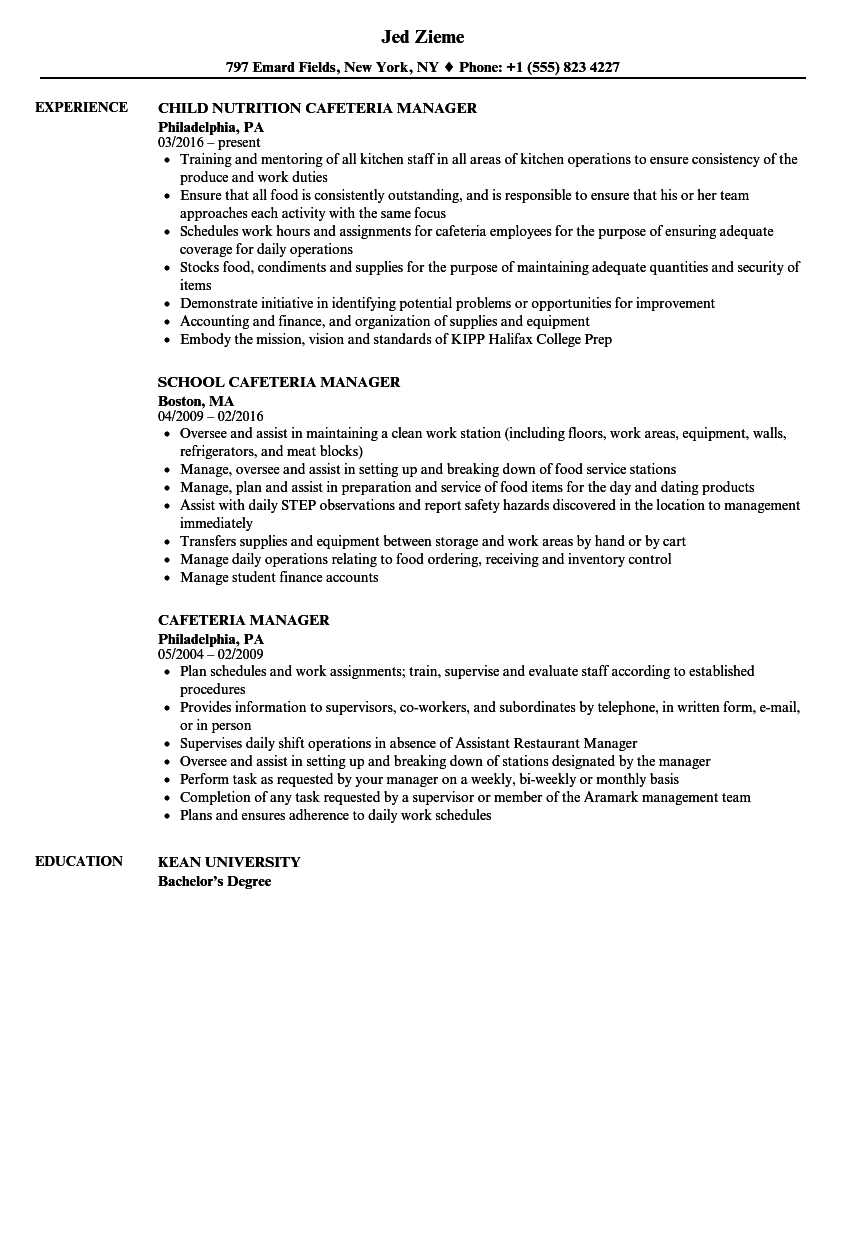 cafe manager job description for resume