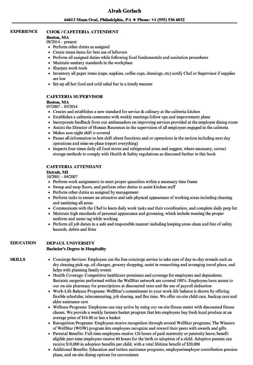 school cafeteria worker resume sample