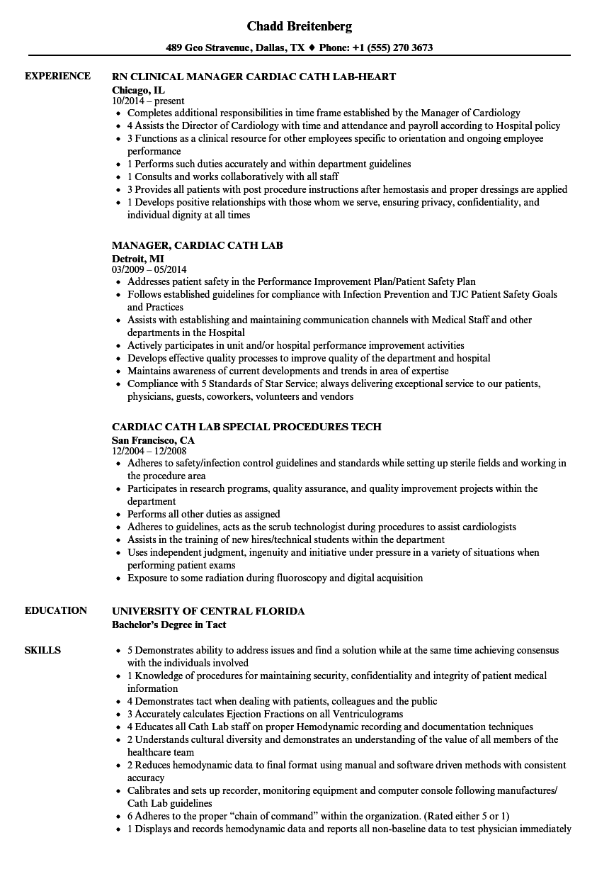 cardiac cath lab resume samples velvet jobs cath lab tech resume