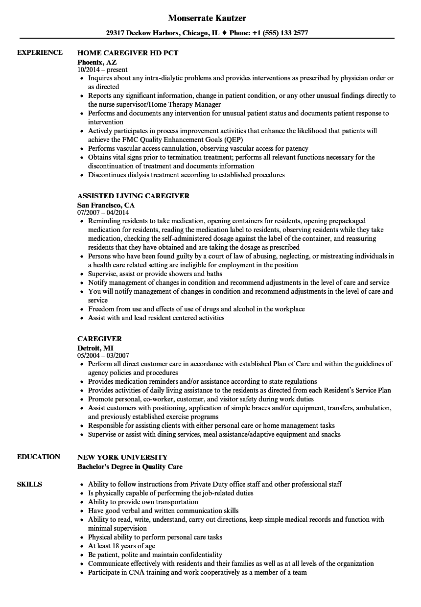 Caregiver Resume Samples Velvet Jobs