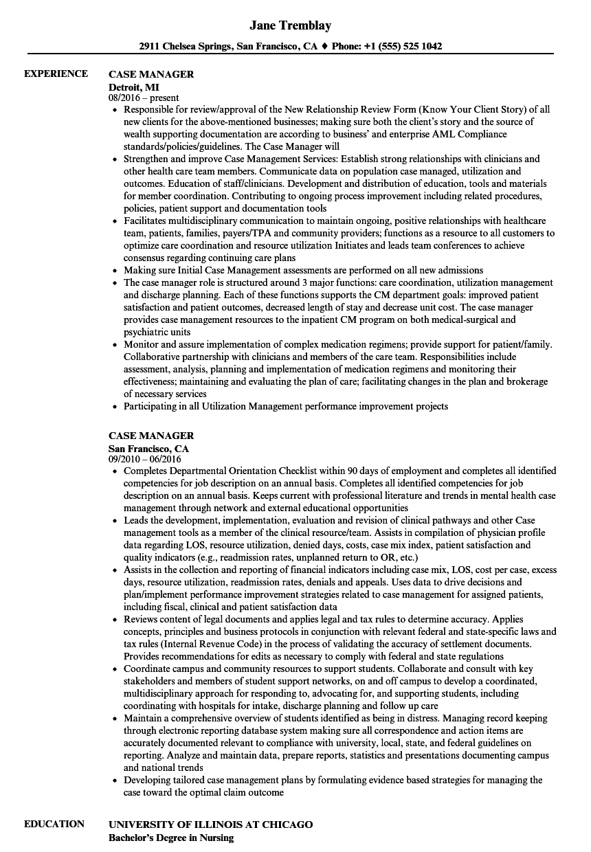 Case Manager Resume Samples Velvet Jobs