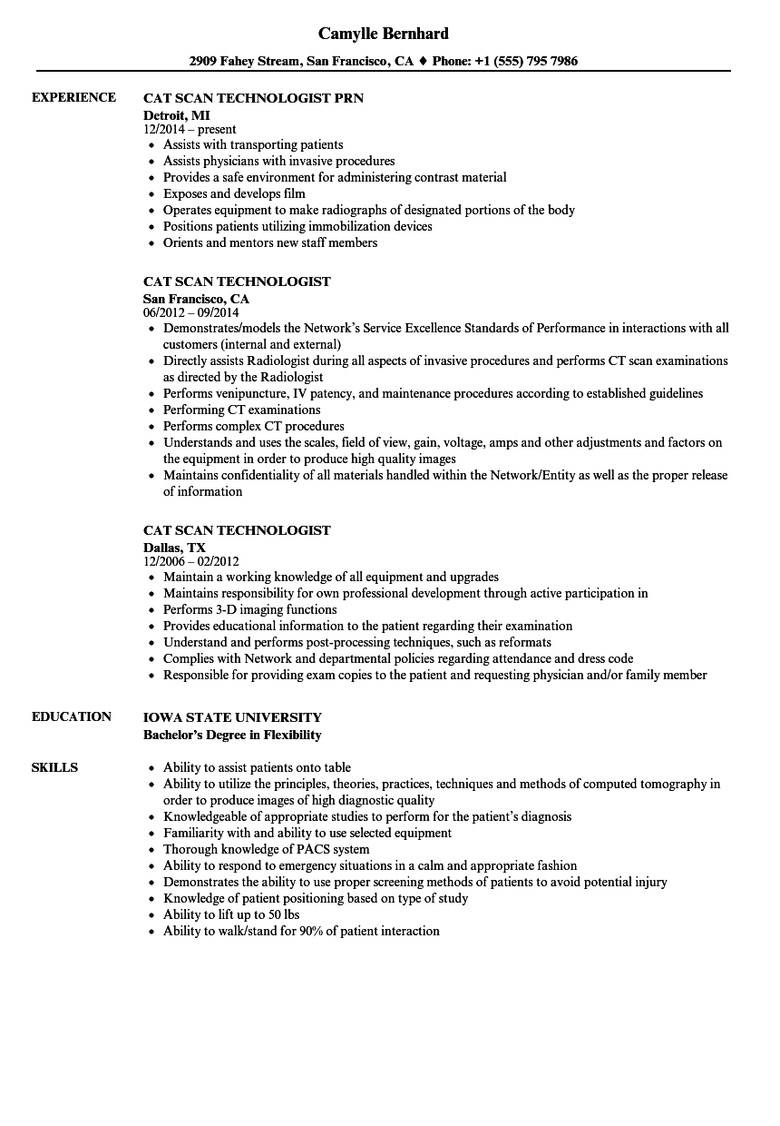 Cat Scan Technologist Resume Samples | Velvet Jobs