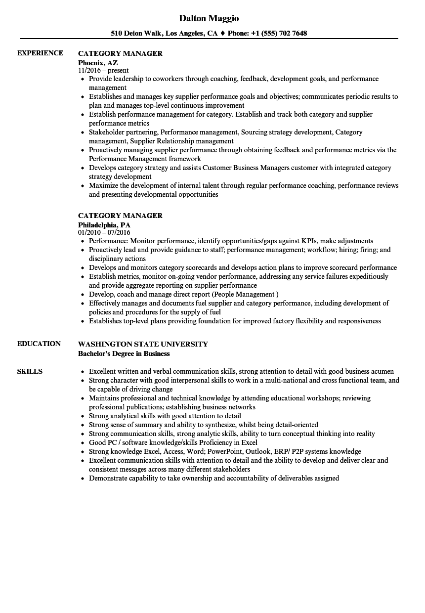 category manager resume samples