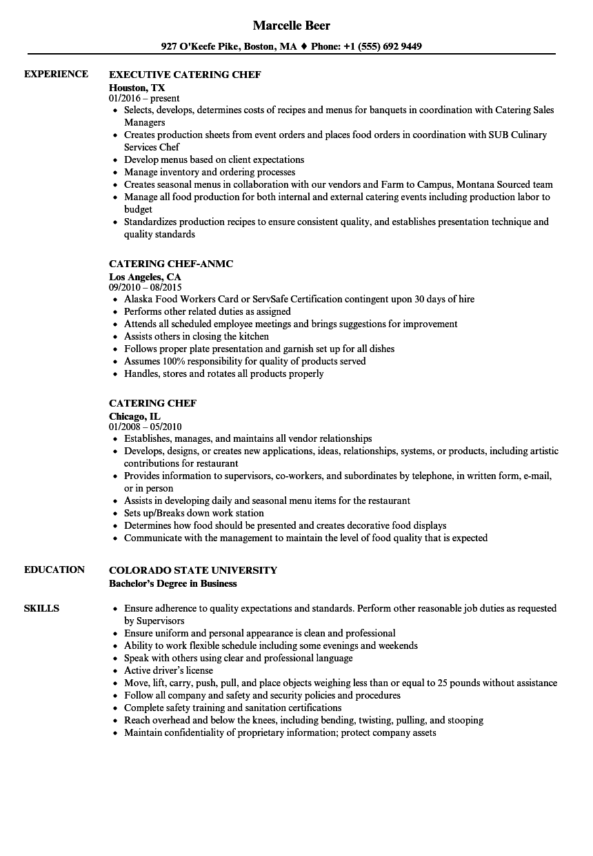 Catering Chef Resume Samples Velvet Jobs