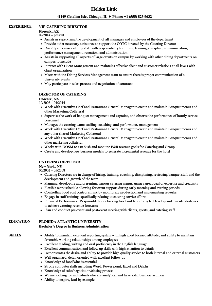 catering company profile sample resume