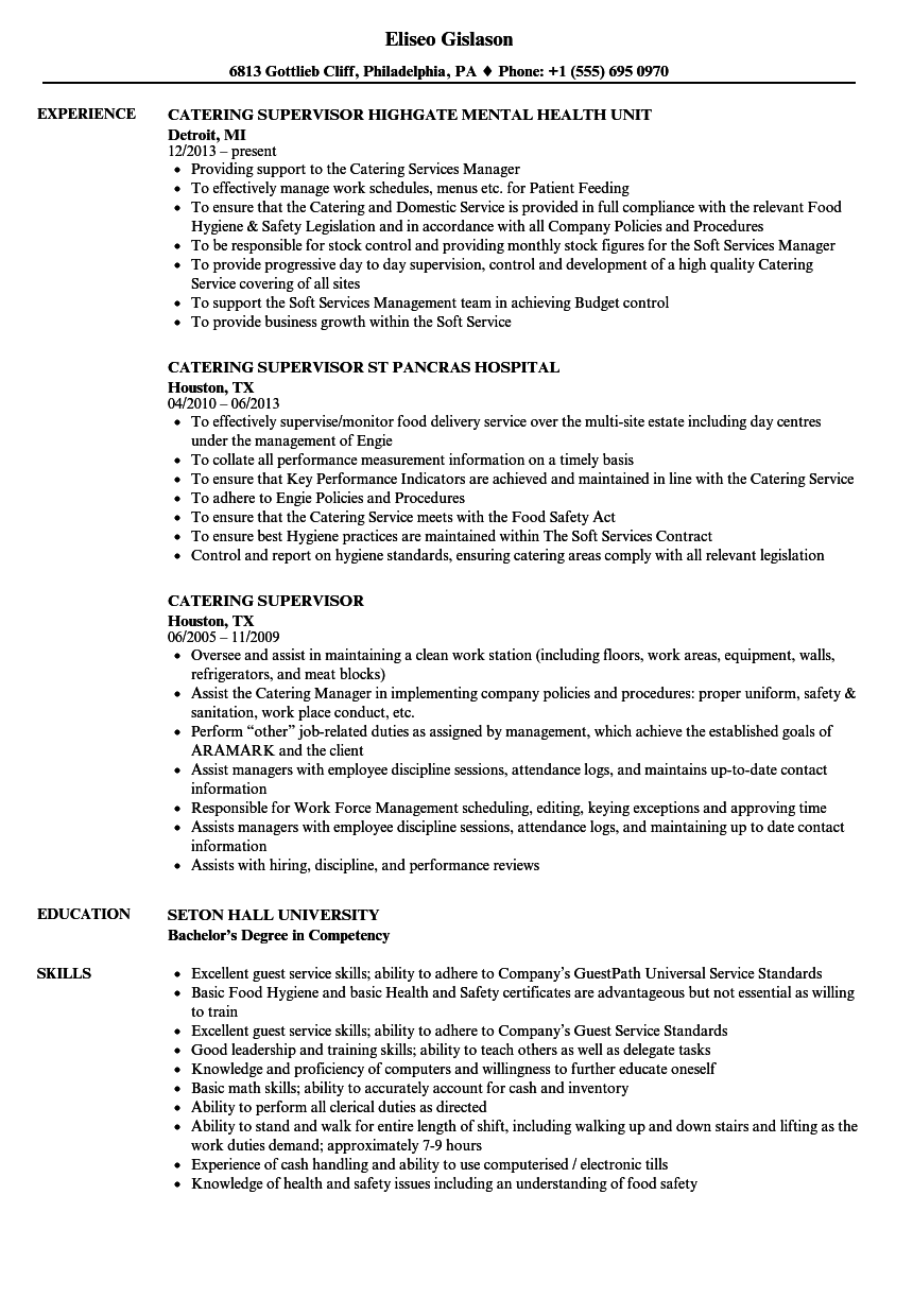 Catering Supervisor Resume Samples Velvet Jobs