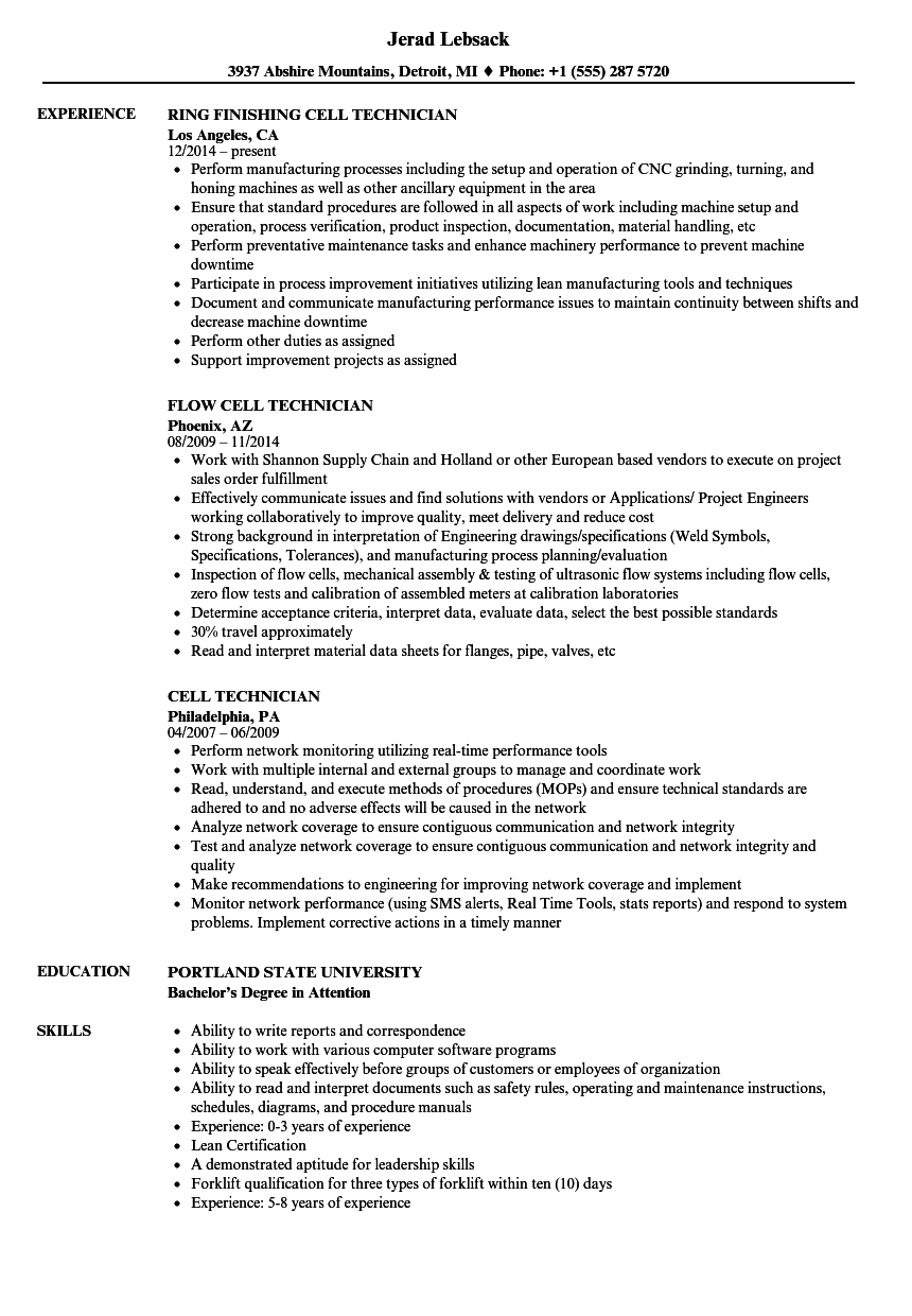 Cell Technician Resume Samples  Velvet Jobs