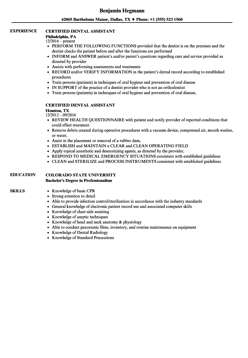 dental assistant resume pdf