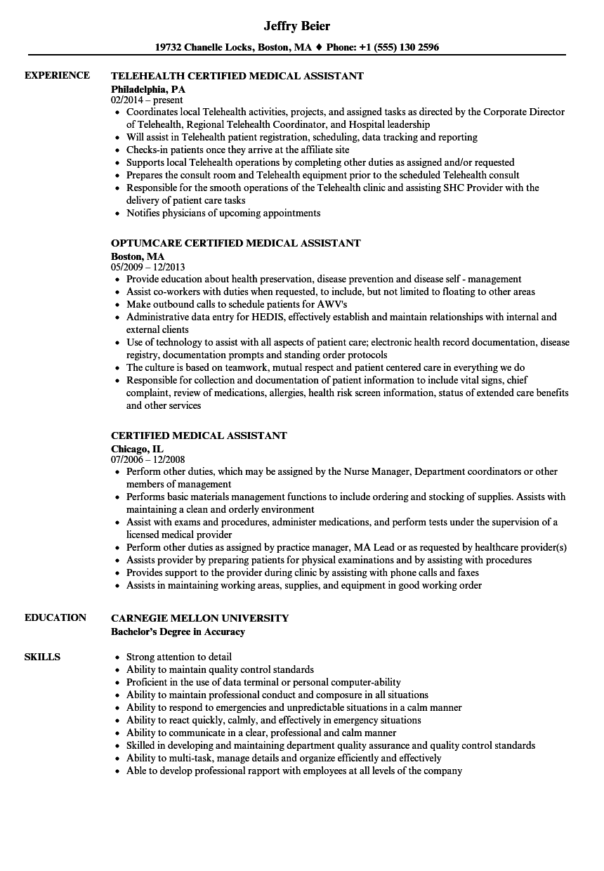 Certified Medical Assistant Resume Samples  Velvet Jobs